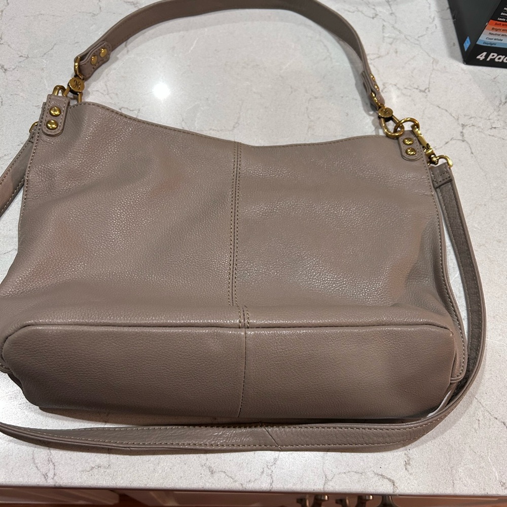 HOBO Taupe Leather Hobo Bag
